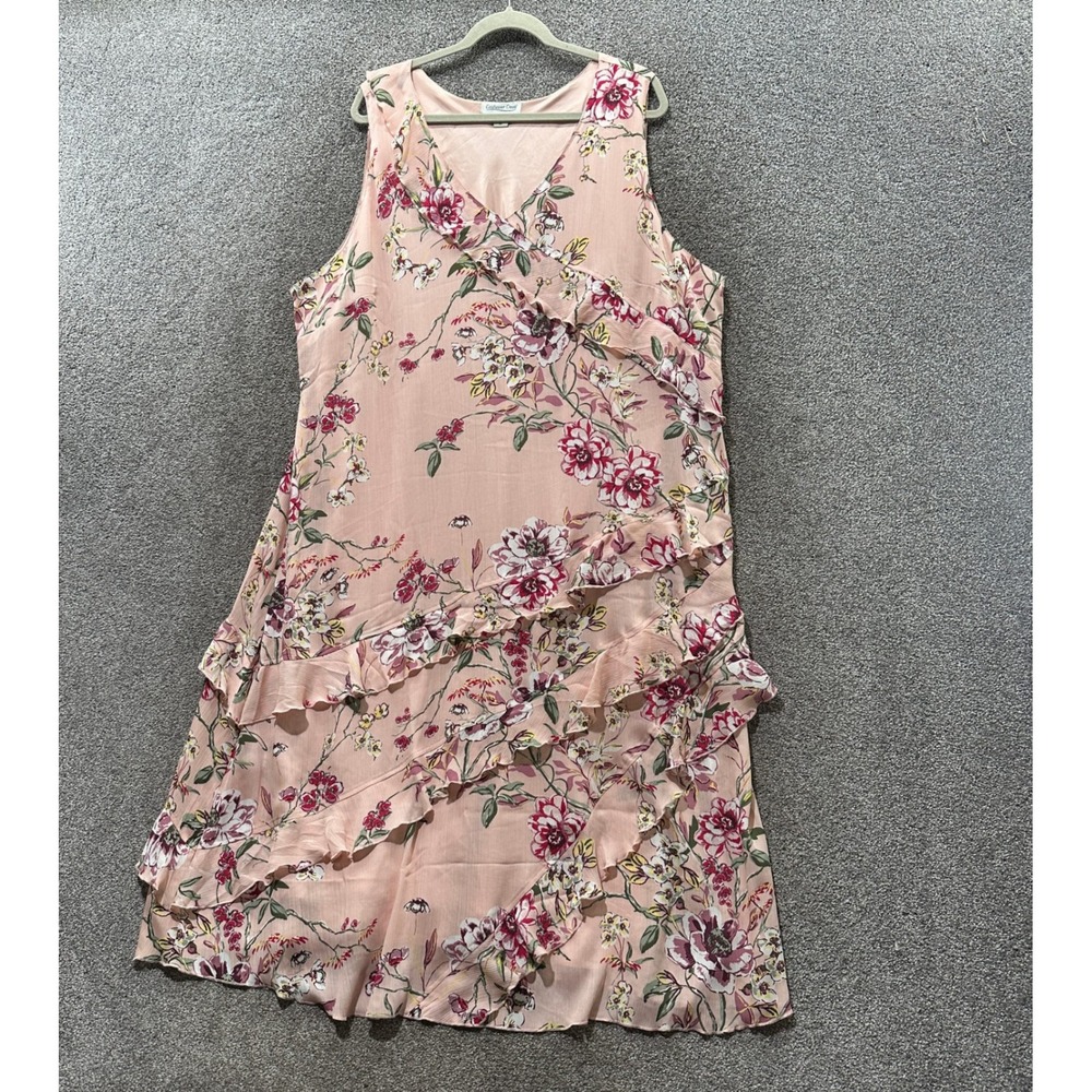 Coldwater Creek Maxi Dress 3X Pink Floral Ruffle Tiered Sleeveless Romantic